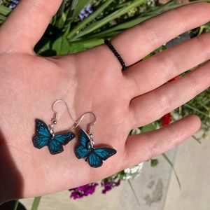 blue buttery earrings